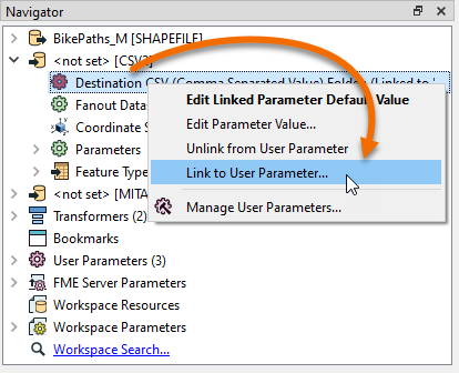 Linking the CSV Destination parameter